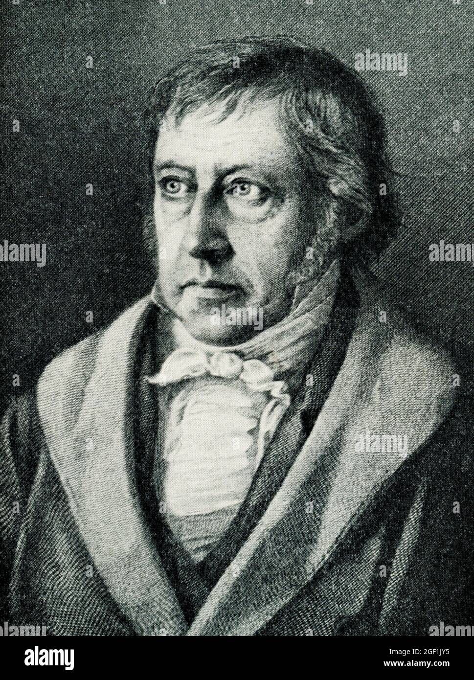 This 1899 illustration shows: “G W F Hegel - painting by L Selbers.” A German phjilosopher and the most systematic of the post-Kantian idealists, Hegel (1770-1831) attempted, throughout his published writings as well as in his lectures, to elaborate a comprehensive and systematic philosophy from a purportedly logical starting point. He is perhaps most well-known for his teleological account of history, an account that was later taken over by Marx. Stock Photo