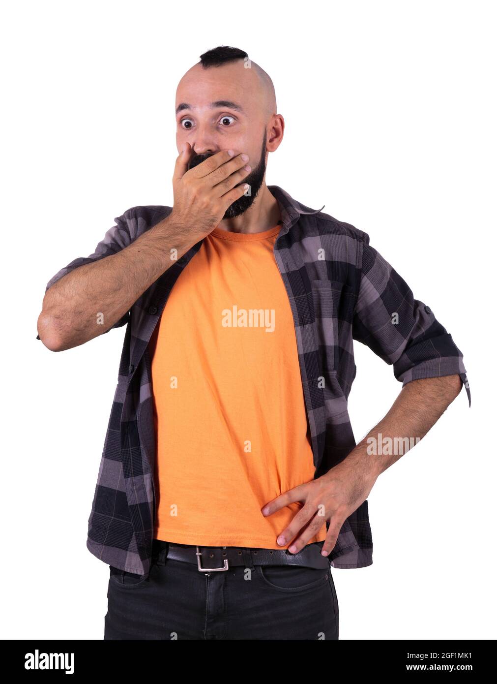 Gossiping young man making frightened or horrified Stock Photo