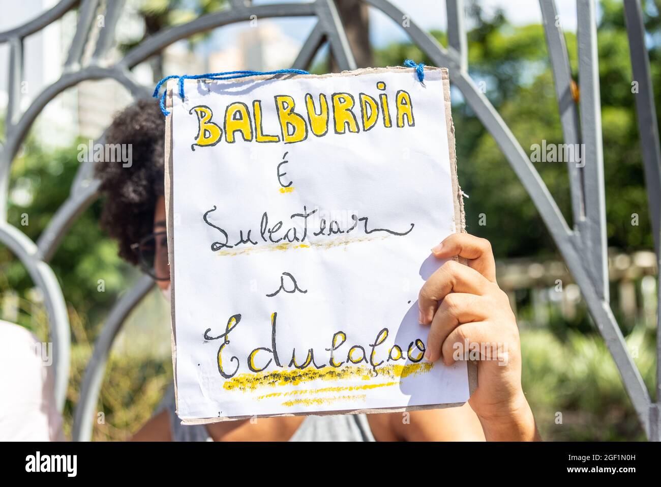 Salvador, Bahia, Brazil - May 29, 2021: Protesters protest against the government of President Jair Bolsonaro in the city of Salvador. Stock Photo