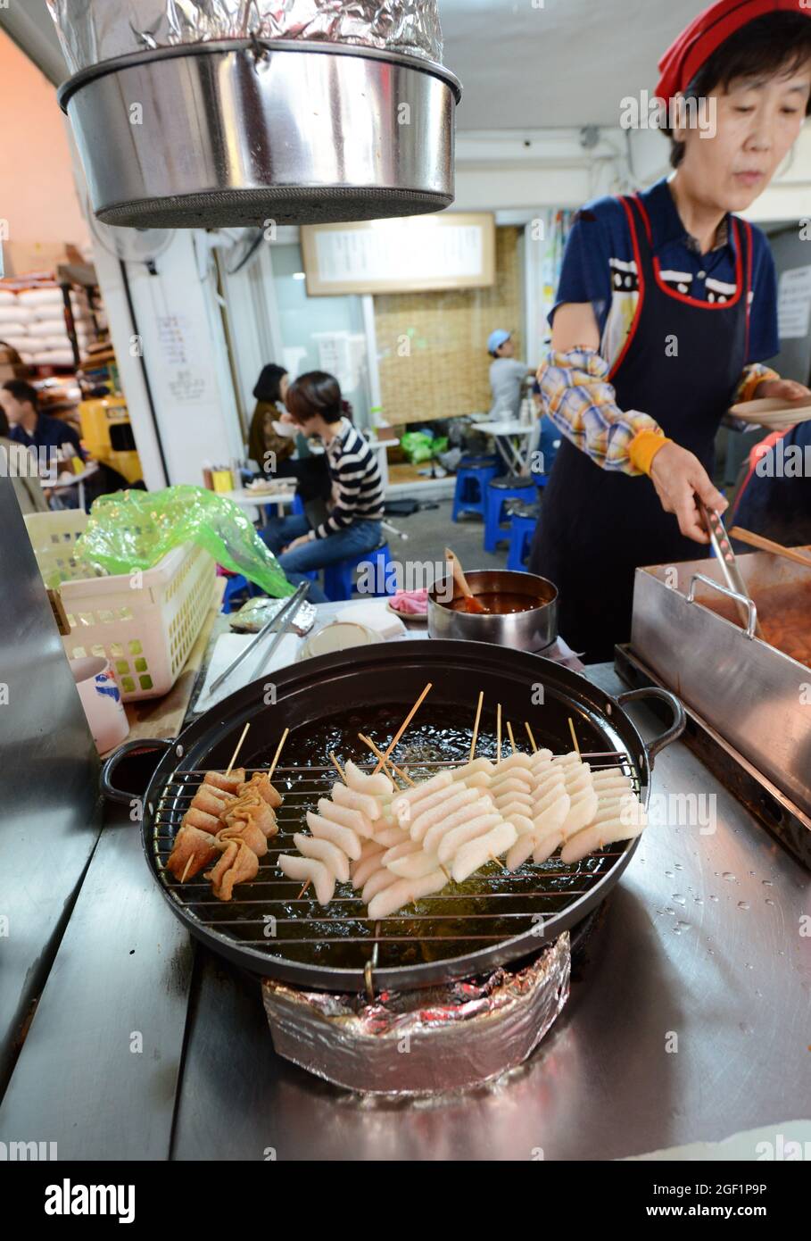 Tteok-bokki restaurant at the Bukchon Hanok village in Seoul, Korea. Stock Photo