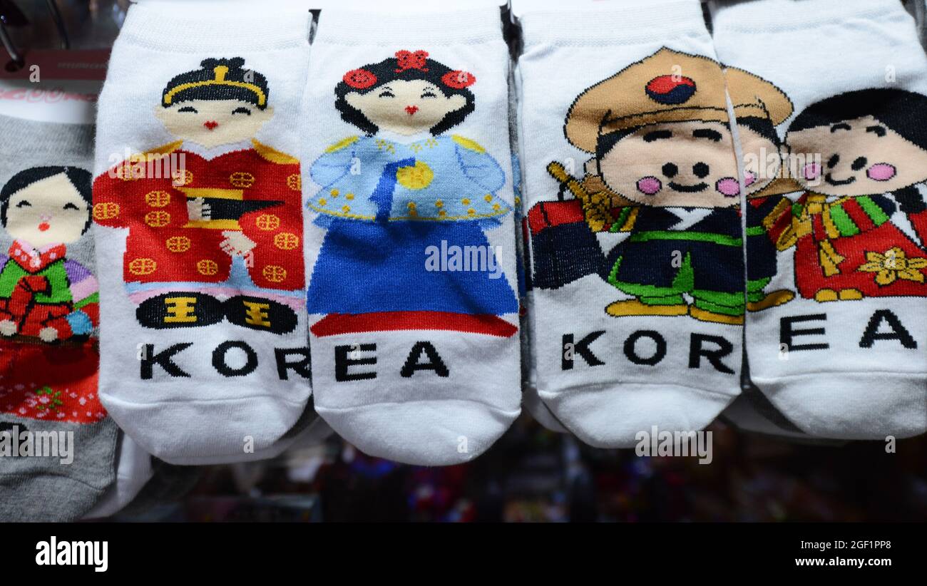 Korean sox sold in a souvenir shop on Insadong-gil pedestrian street in Seoul, South Korea. Stock Photo