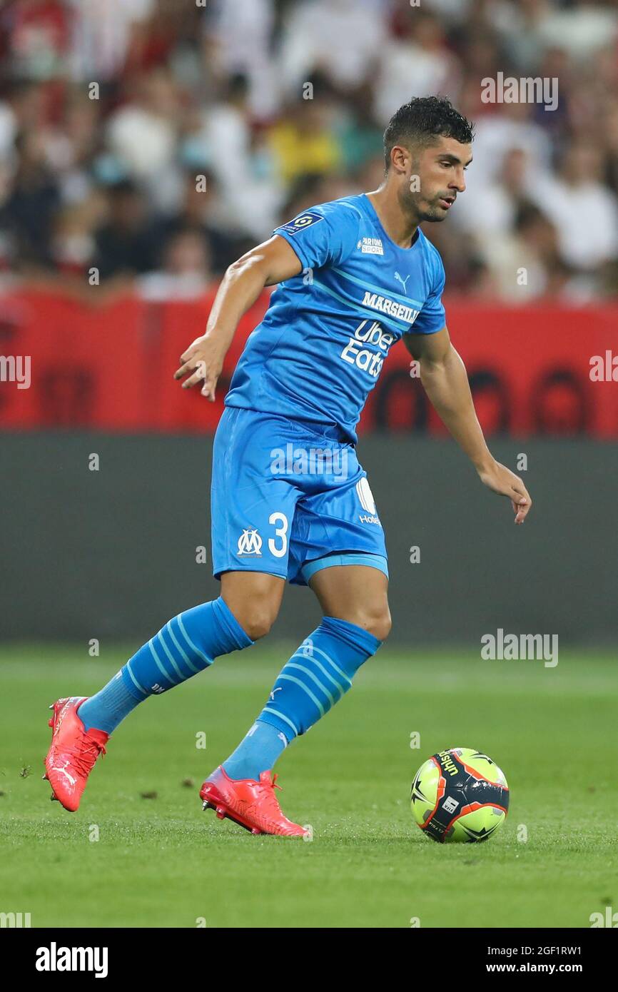 Nice, France, 22nd August 2021. Alvaro Gonzalez of Olympique De Marseille during the Lique 1 match at Allianz Riviera Stadium, Nice. Picture credit should read: Jonathan Moscrop / Sportimage Stock Photo