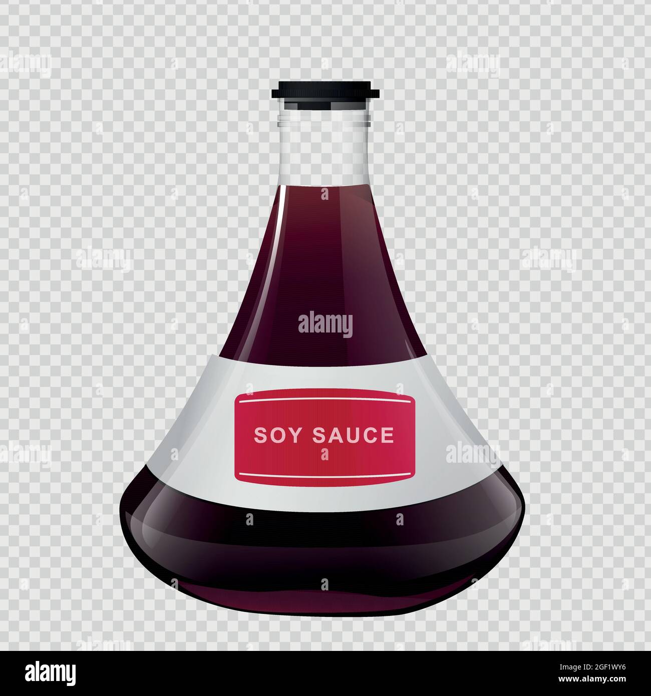 Soy asian sushi sauce in glass bottle. Realistic elements for food icon