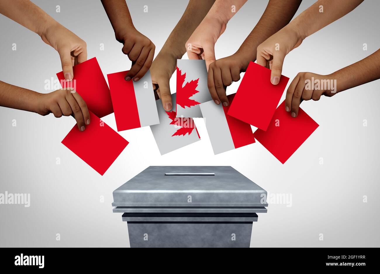 Canadian vote vote and Canada voting concept casting ballots at a polling station as the democratic election for Canadians. Stock Photo