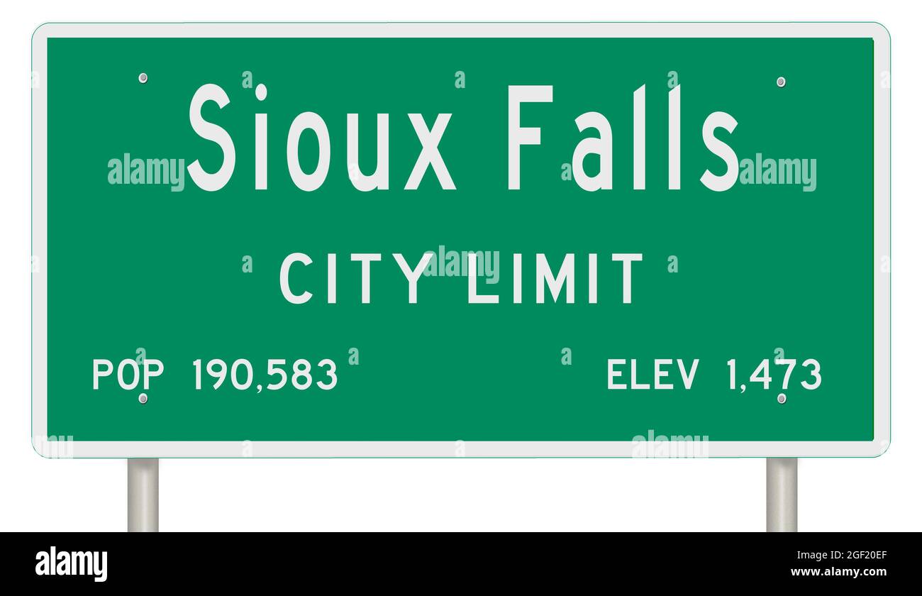 Rendering Of A Green South Dakota Highway Sign With City Information 