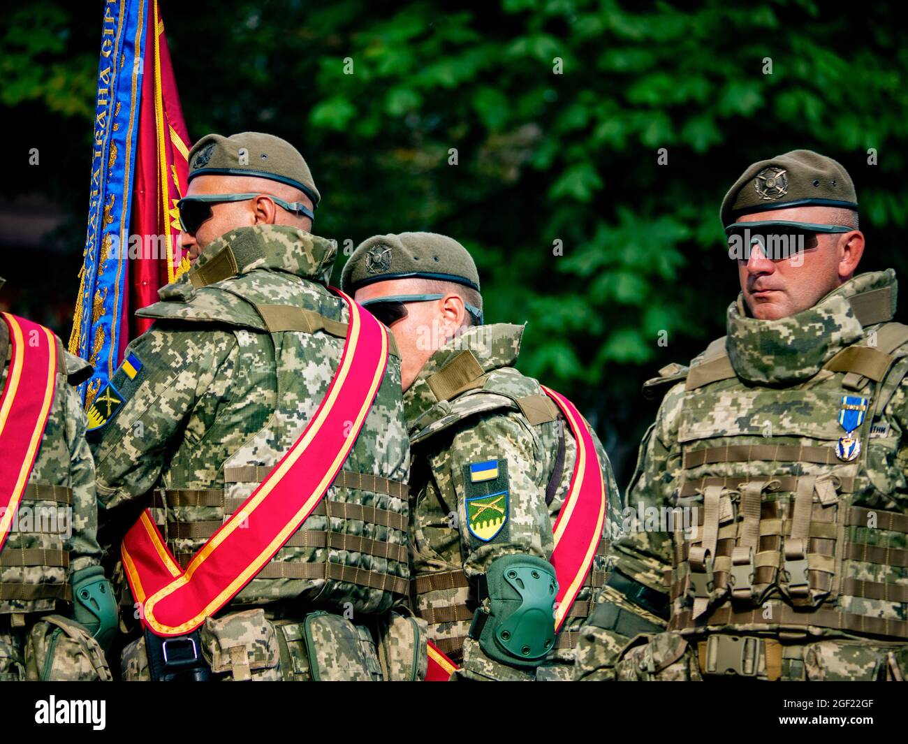 Ukrainian armed forces units participate during the rehearsal of the military parade which will