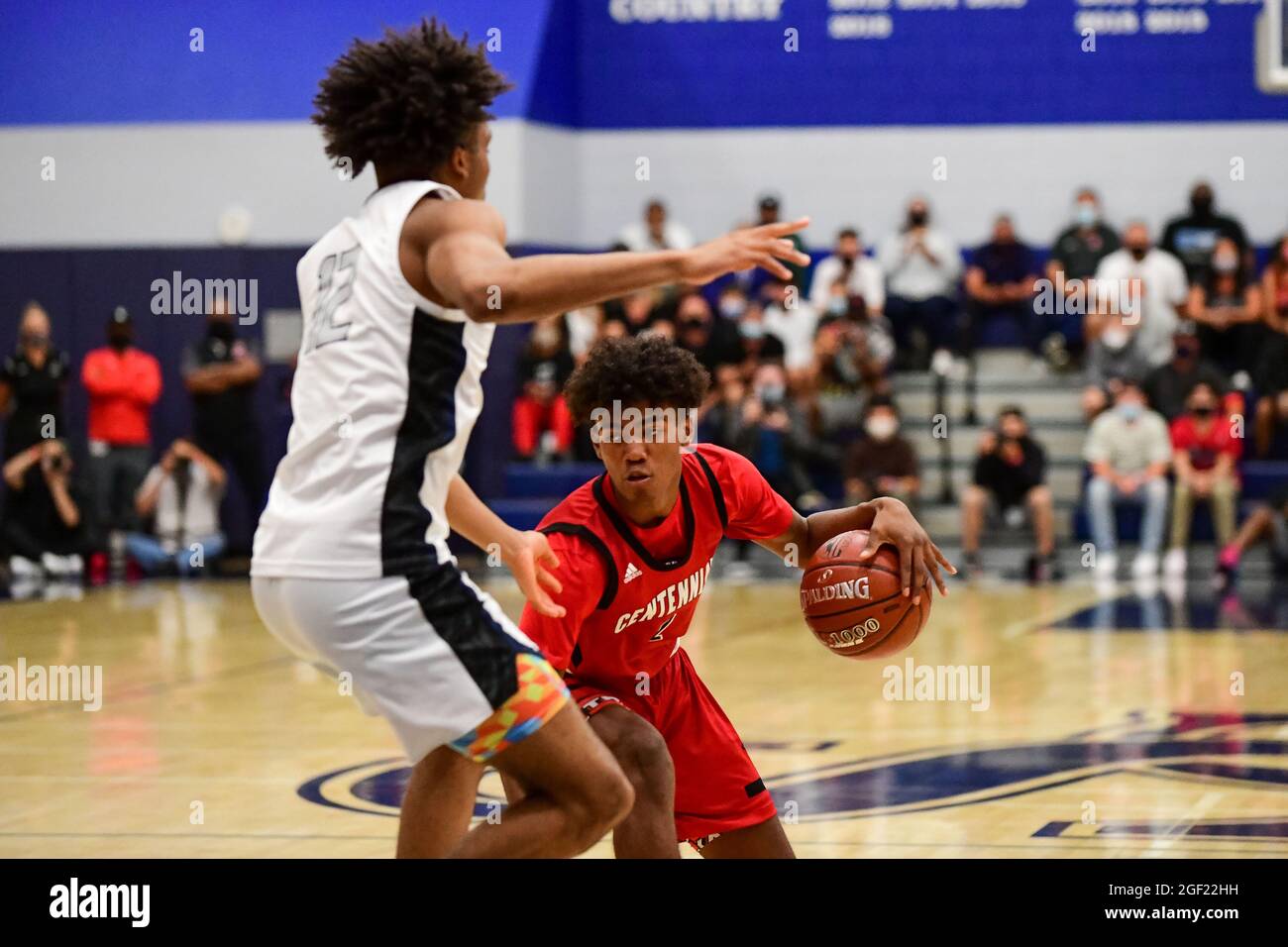 Centennial Huskies guard Donovan Dent (2) during the 2021 CIF Southern Section Championship basketball game on Friday, June 11, 2021, in Chatsworth. C Stock Photo