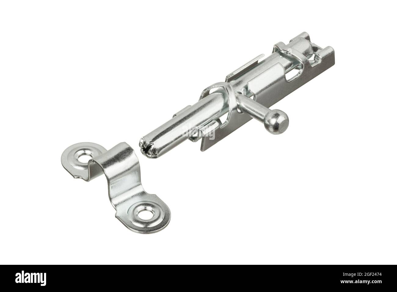 Stainless steel bolt latch isolated on white background. Door lock