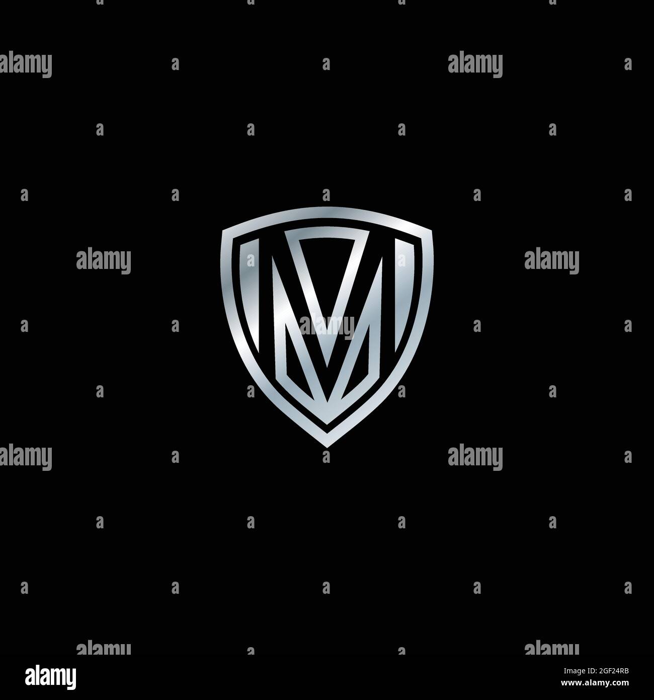Letter M emblem logo. Vector design with silver shield. Letter shield logo design concept template Stock Vector