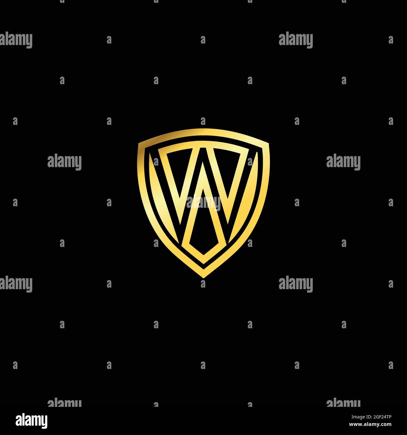 W letter emblem logo. Luxury gold shield design. Letter shield logo design concept template Stock Vector