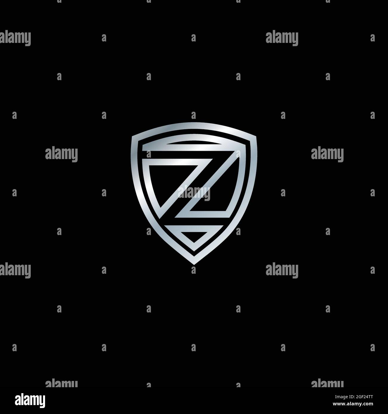 Silver Shield Logo Design for Letter Z. Silver Metal Logo. Logo design for cars, safety companies and others . Letter shield logo design concept Stock Vector