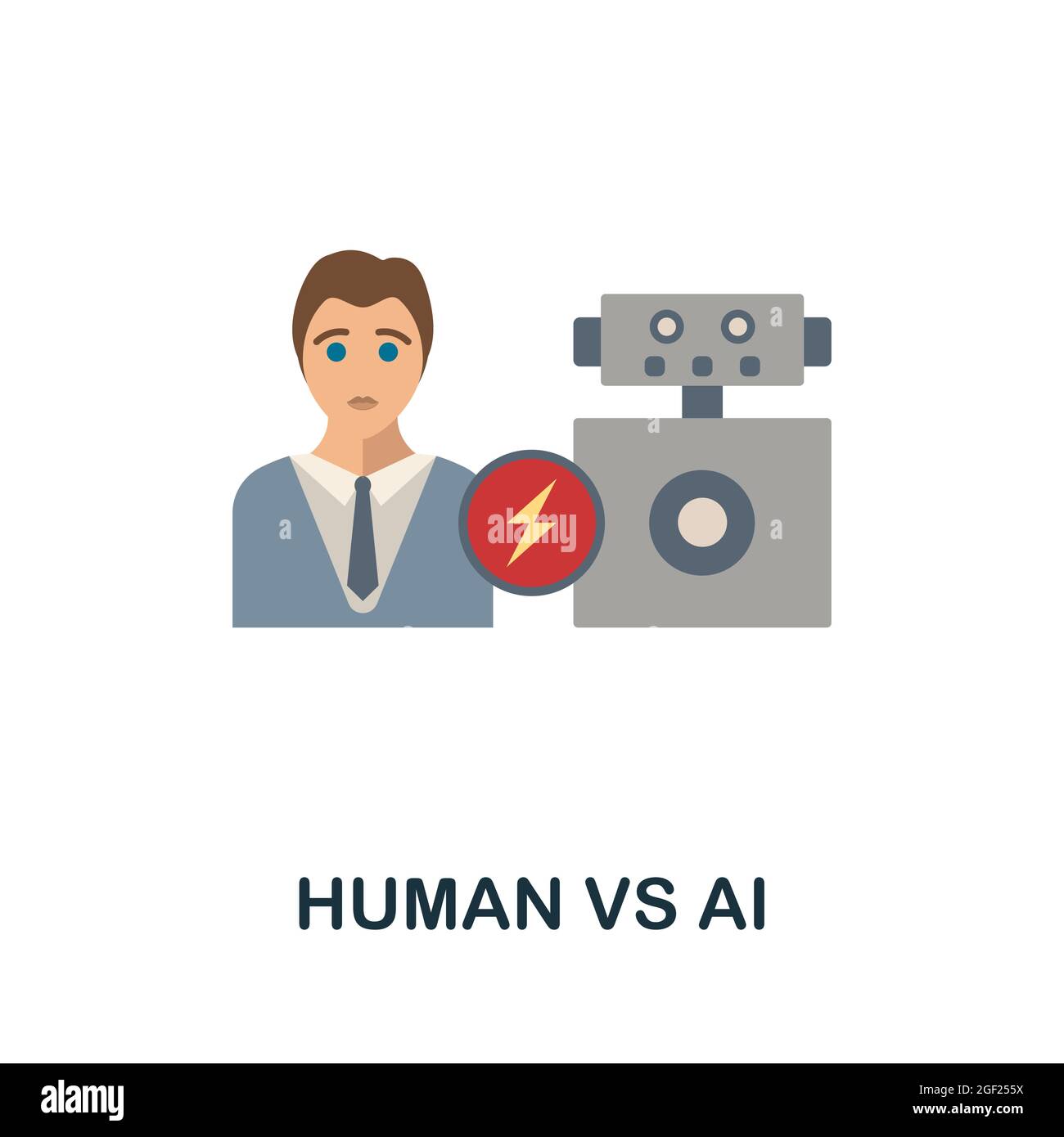 Human Vs Ai flat icon. Colored sign from futurictic technology collection. Creative Human Vs Ai icon illustration for web design, infographics and Stock Vector