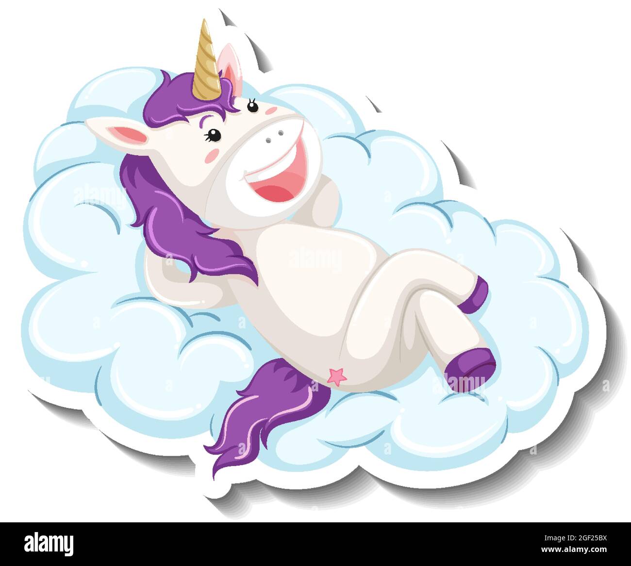 Cute unicorn laying on the cloud on white background illustration Stock ...