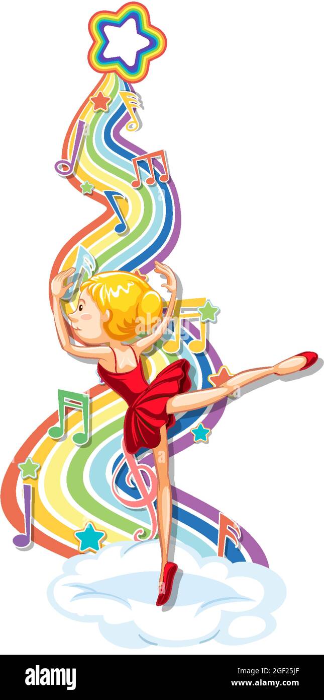 Ballerina with melody symbols on rainbow wave illustration Stock Vector ...