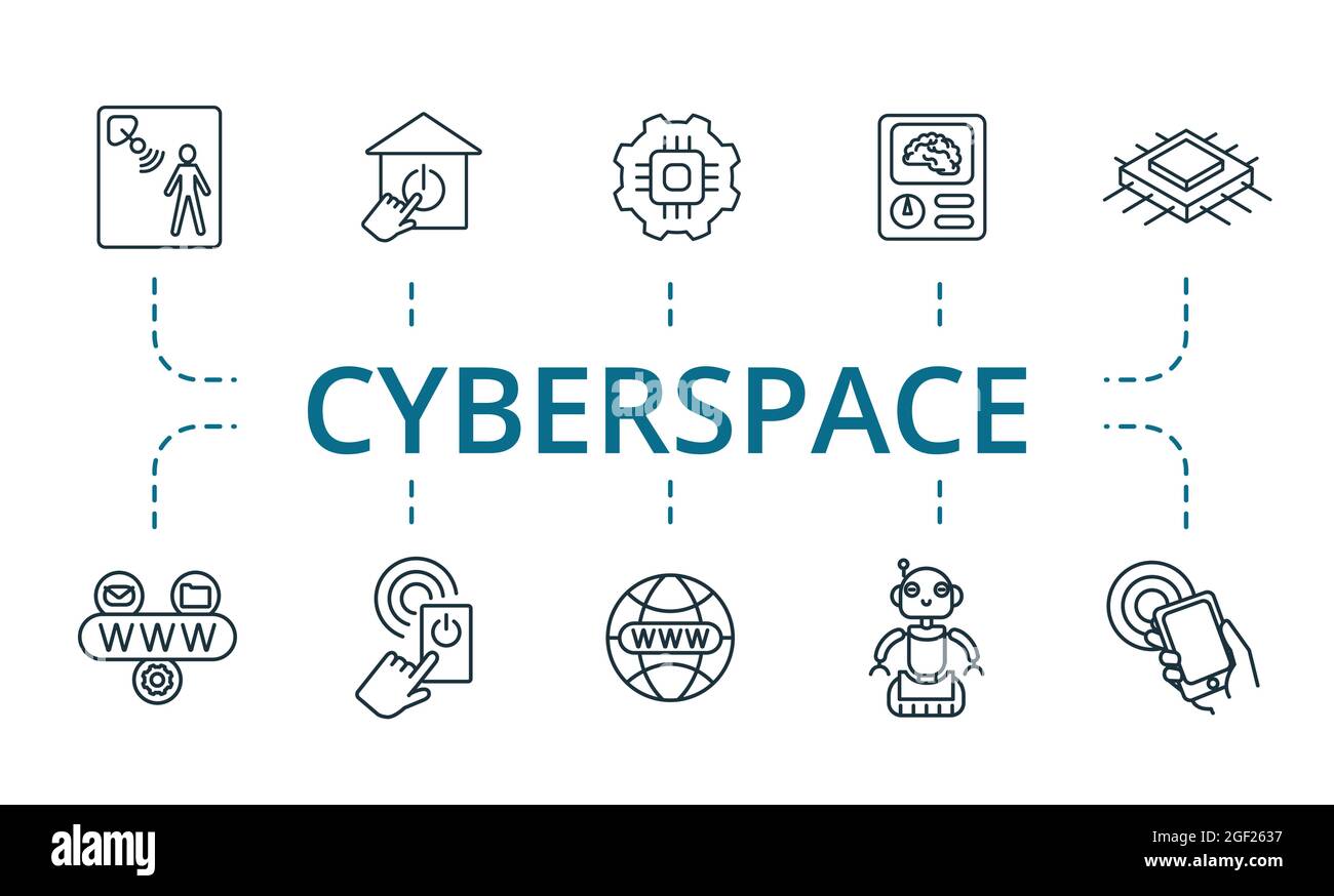 Cyberspace icon set. Contains editable icons theme such as sensors, nfc, internet and more. Stock Vector