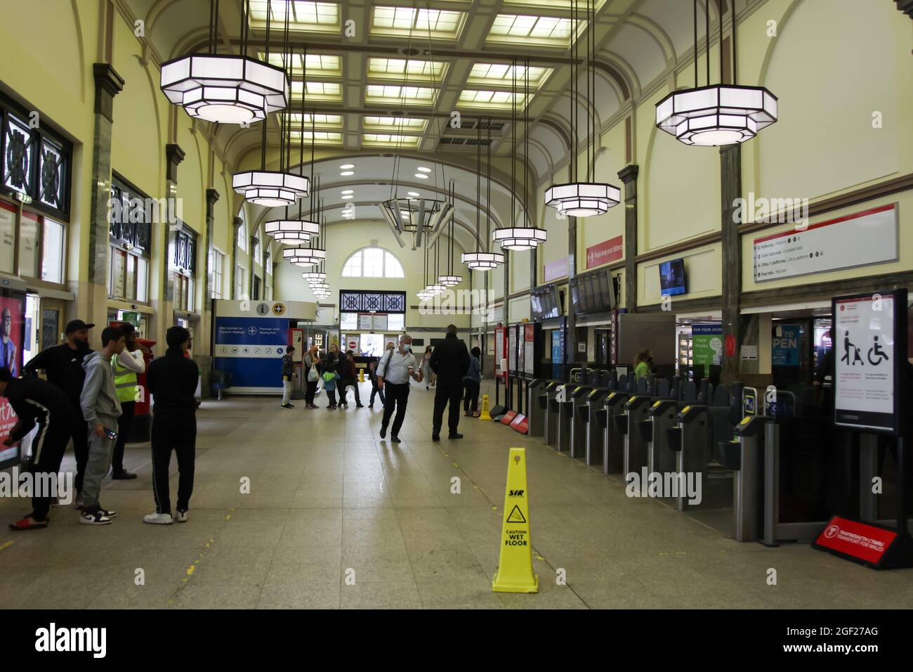 Entrance hall of Cardiff Central railway station, South Wales, UK, 2021 Stock Photo