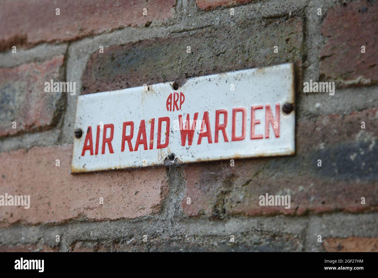 Air Raid Warden sign, Sain Ffagan (St Fagans) National Museum of History, Cardiff, South Wales, August 2021 Stock Photo