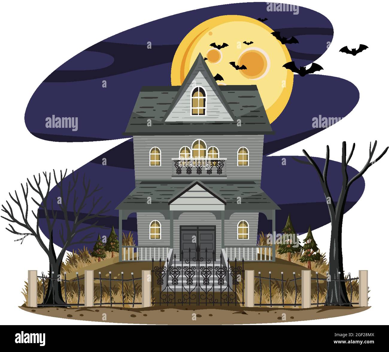 Haunted house at night scene illustration Stock Vector Image & Art - Alamy