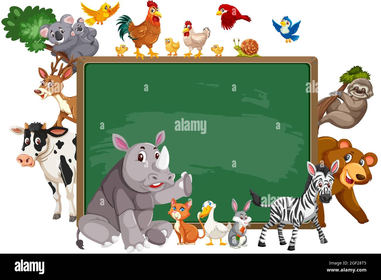 Empty blackboard with various wild animals illustration Stock Vector ...