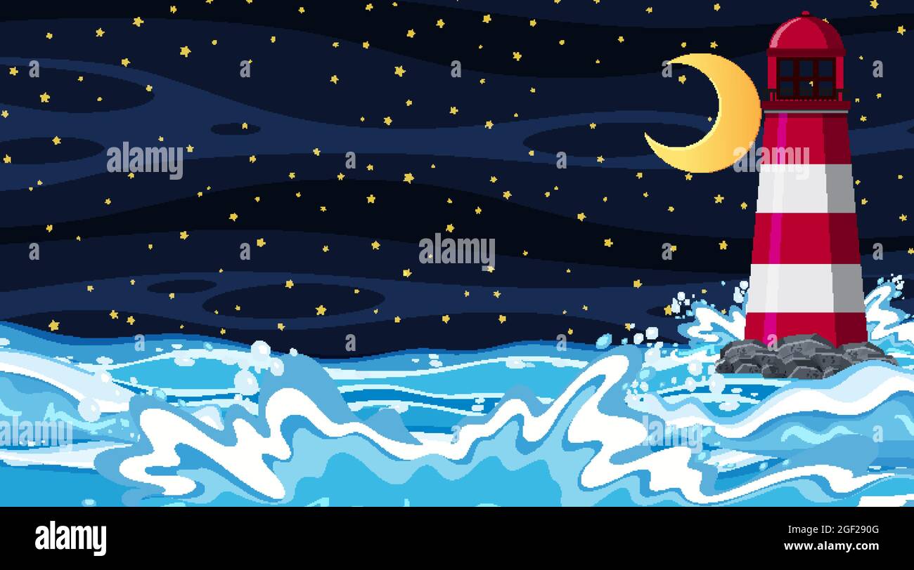 Beach landscape at night scene illustration Stock Vector Image & Art ...