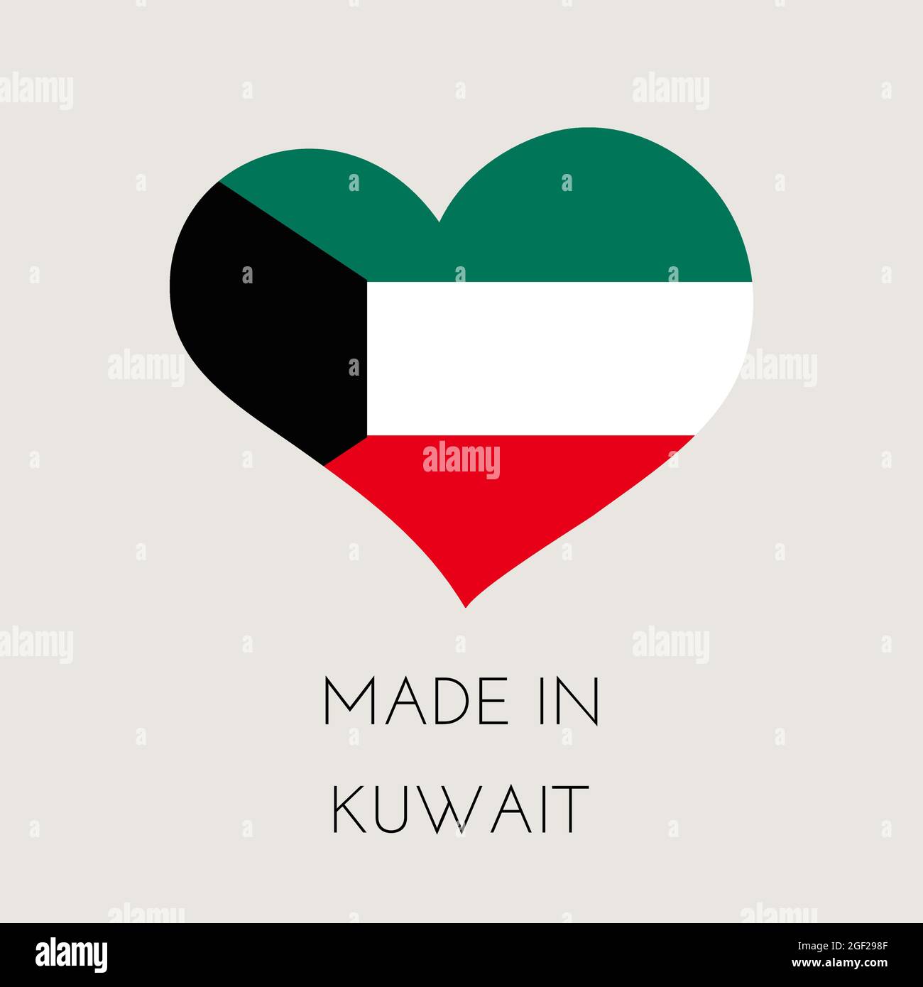 Heart shaped label with Kuwait flag. Made in Kuwait Sticker. Factory