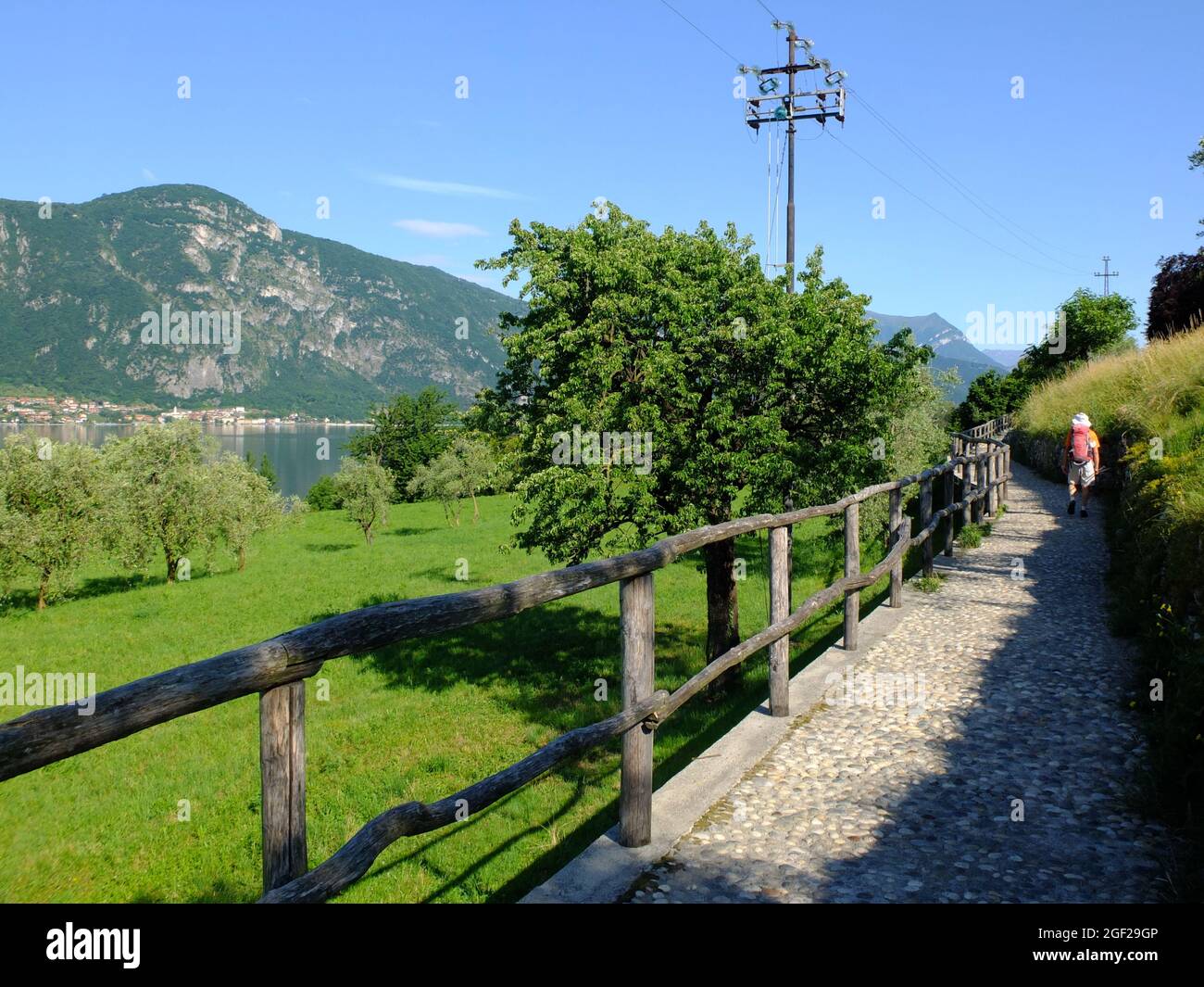 The Wayfarer's Path - Sentiero del Viandante path leads out of Abbadia Lariana, Lake Como, Lombardy, Italy Stock Photo