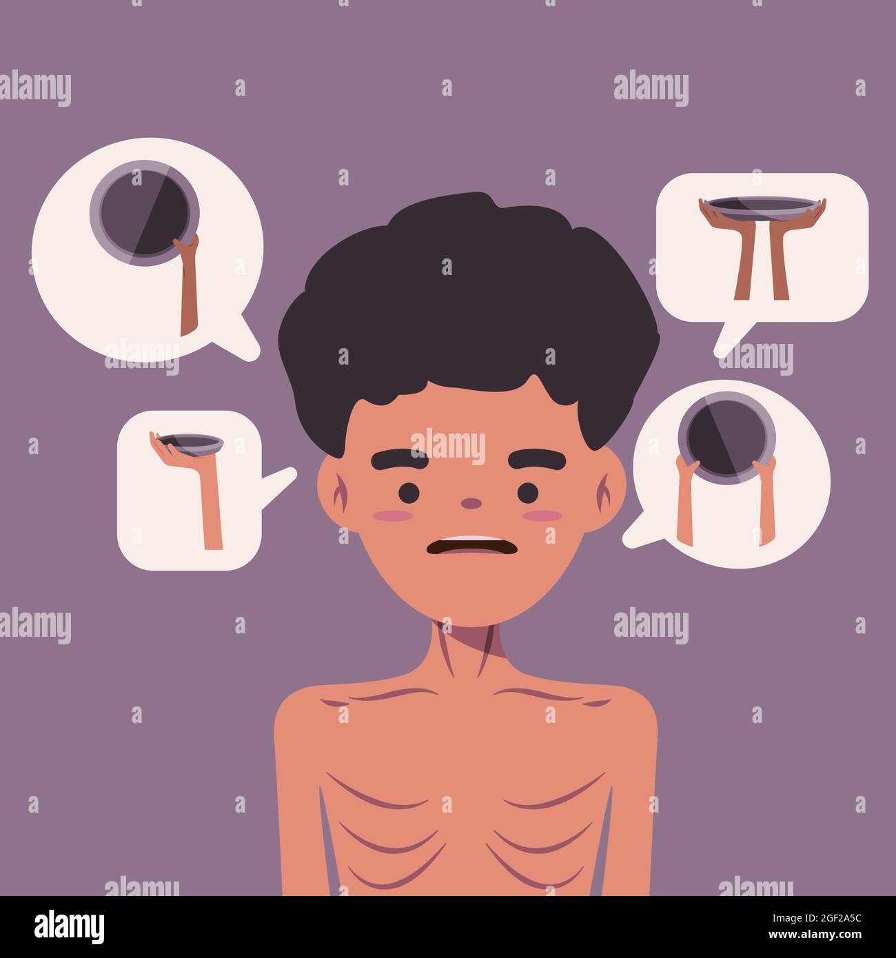 man suffers with malnutrition because poverty drought, his body is very thin until emaciated skinny because deficiency of nutrition Stock Vector
