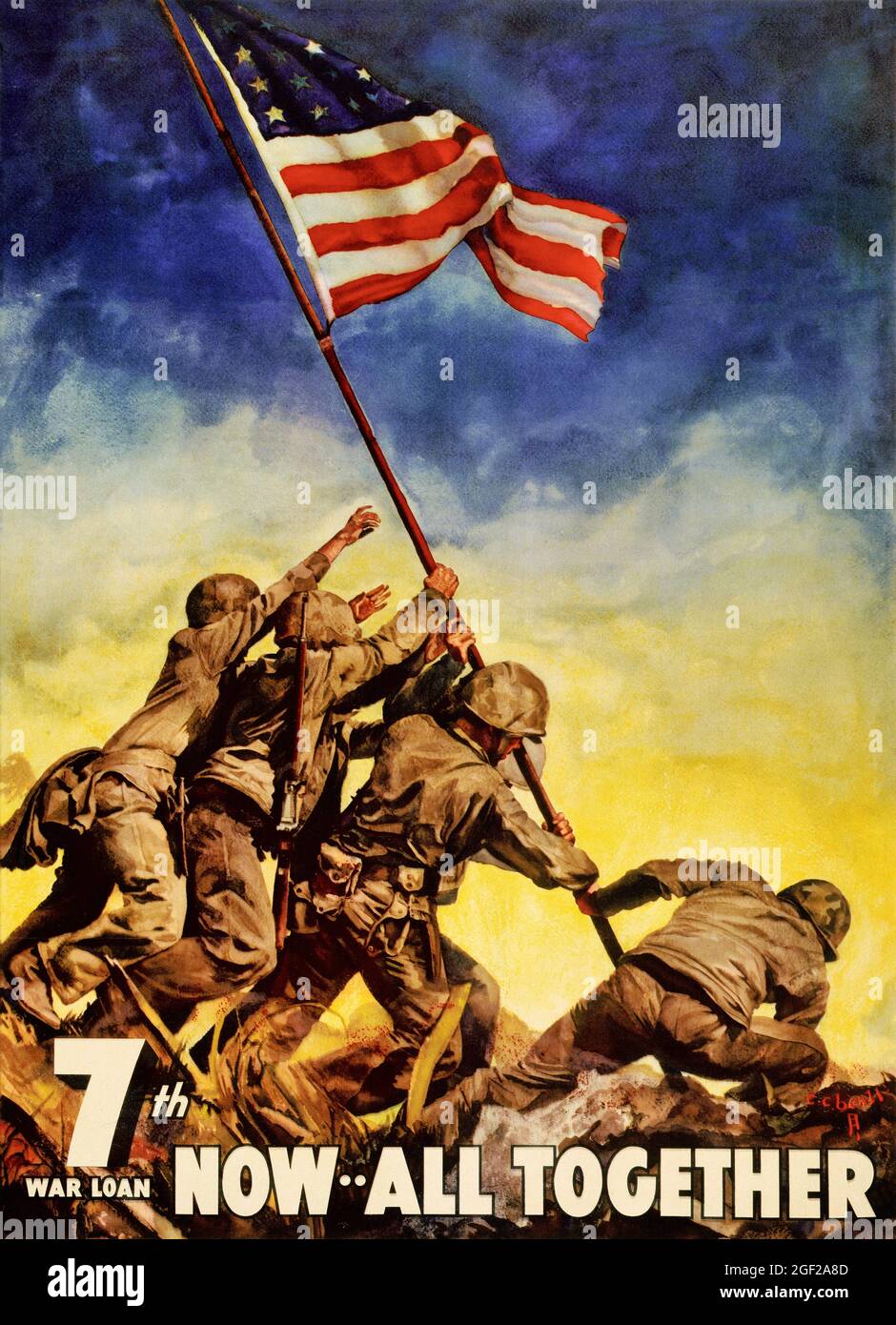 7th war loan. Now... all together by Cecil Calvert Beall (1892-1967). Restored vintage poster published in 1945 in the USA. Stock Photo