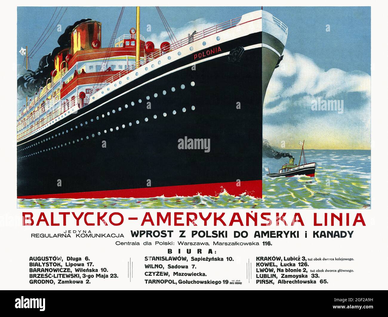 Bałtycko - Amerykańska Linia by M. Zaspicki (dates unknown). Restored vintage poster published in the 1930s in Poland. Stock Photo