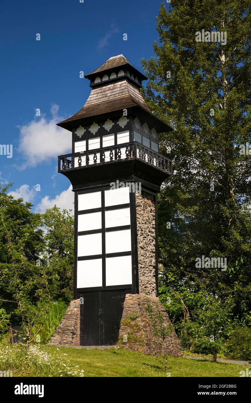 UK Wales, Clwyd, Llangollen, Hill Street, Plas Newydd (New Hall), water tower in gardens Stock Photo