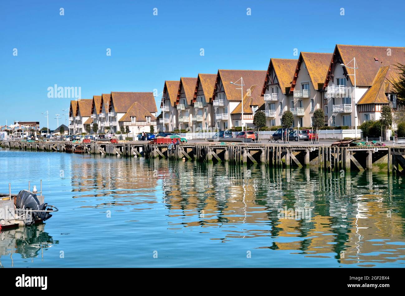 Channel of port of Courseulles sur Mer in the Calvados department in the Basse-Normandie region in northern France Stock Photo