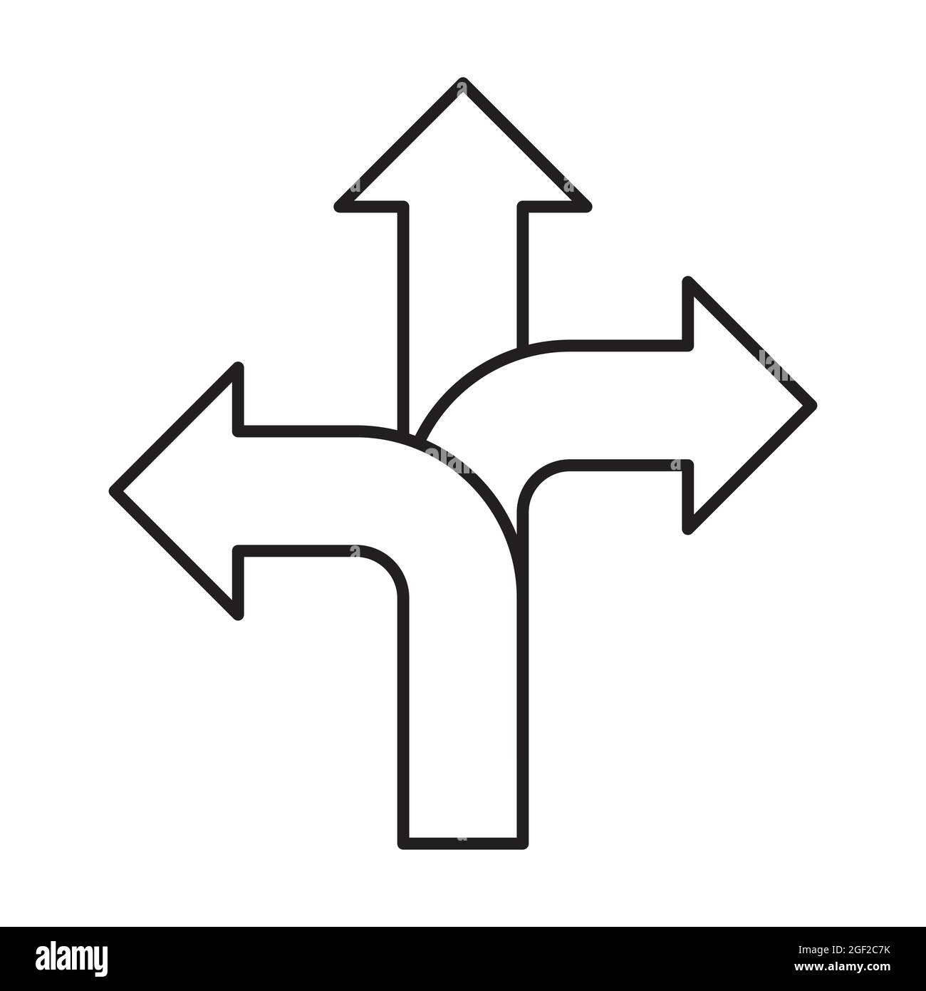Threeway direction arrow icon vector, road direction sign for graphic