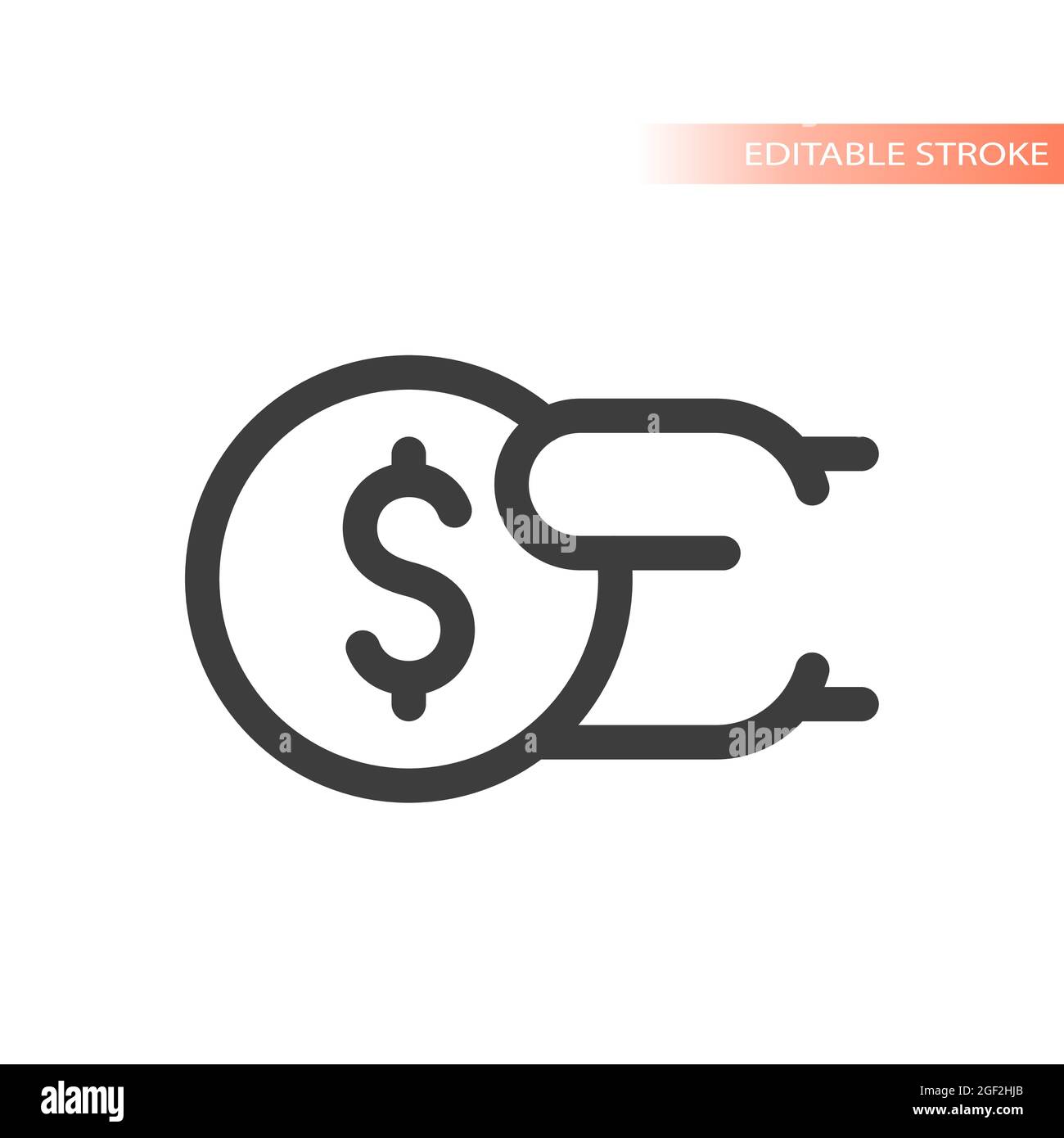 Hand and dollar coin line vector icon. Pay or payment outline symbol, editable stroke. Stock Vector