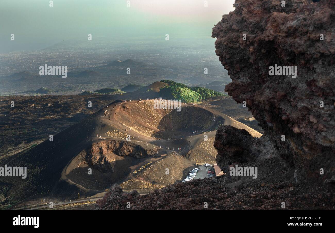 Crateri Silvestri on Etna volcano; Discovery Sicily adventure. Stock Photo