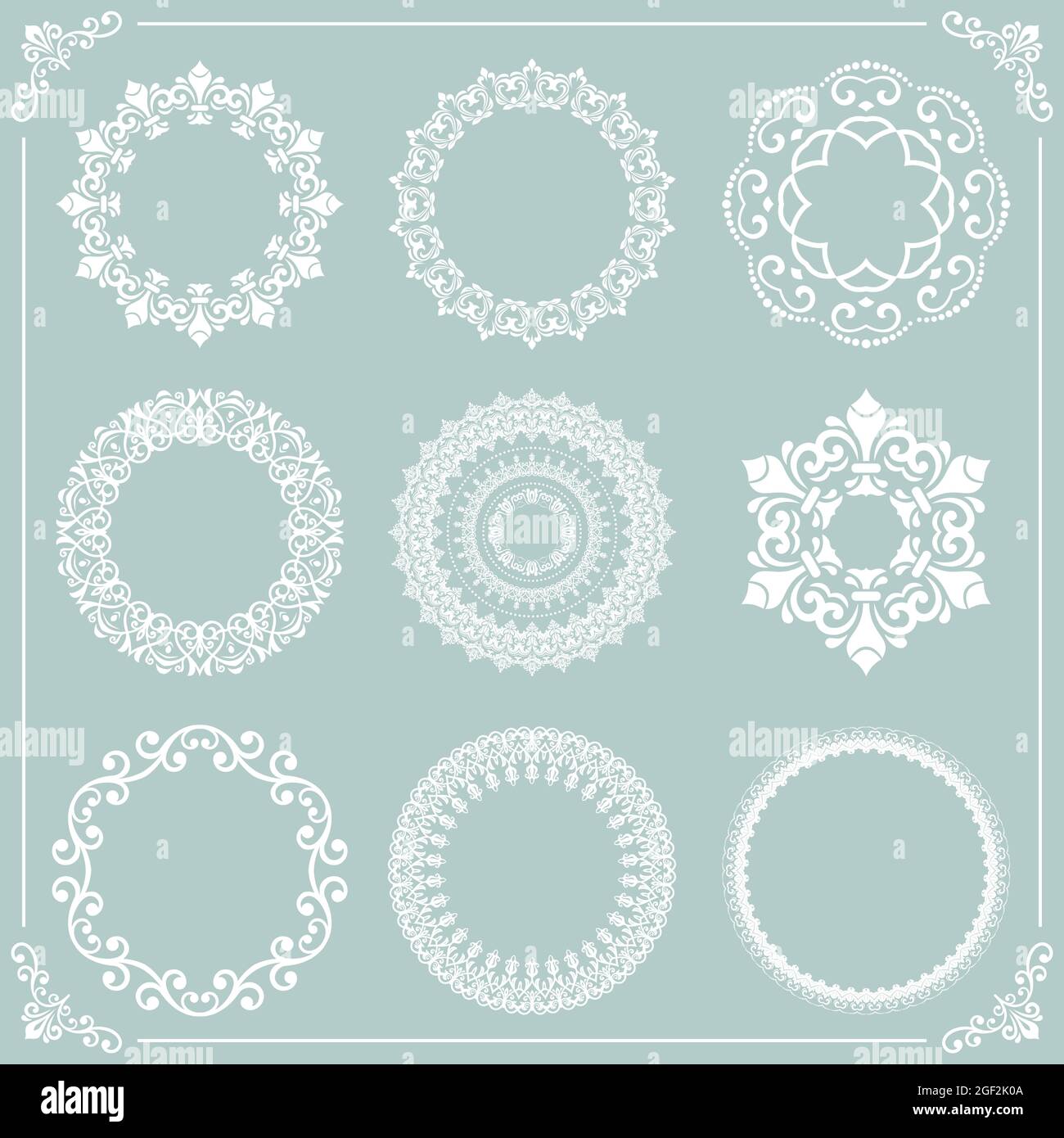 Vintage set of vector round elements. White elements for design frames ...