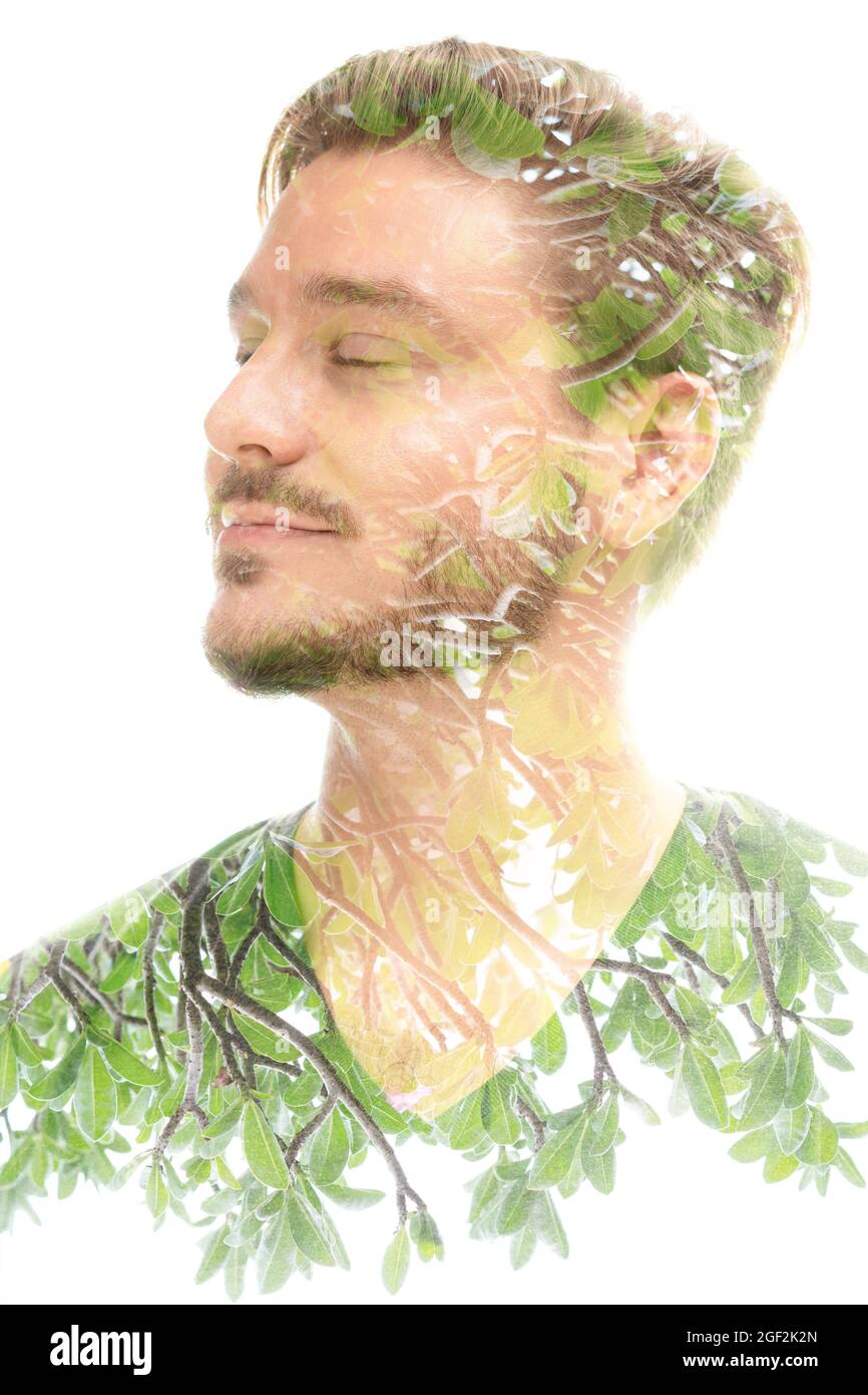 Double exposure portrait happy Cut Out Stock Images & Pictures - Alamy