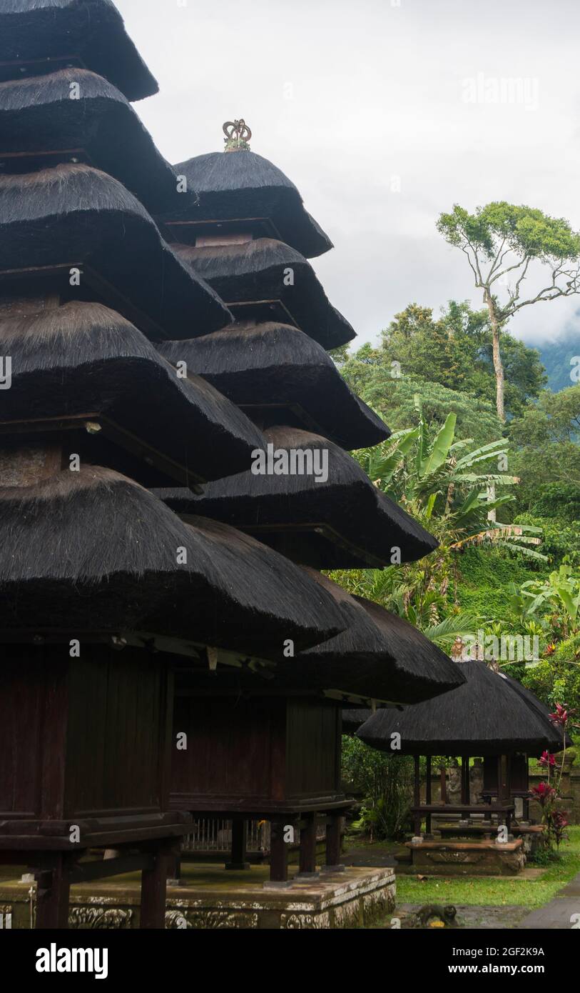Multi-tiered shrines in the sacred Batukaru temple. Tabanan, Bali, Indonesia Stock Photo