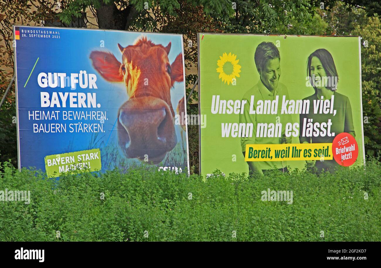 Election Posters Of The CSU And The Greens For The Federal Election In 2021 Stock Photo