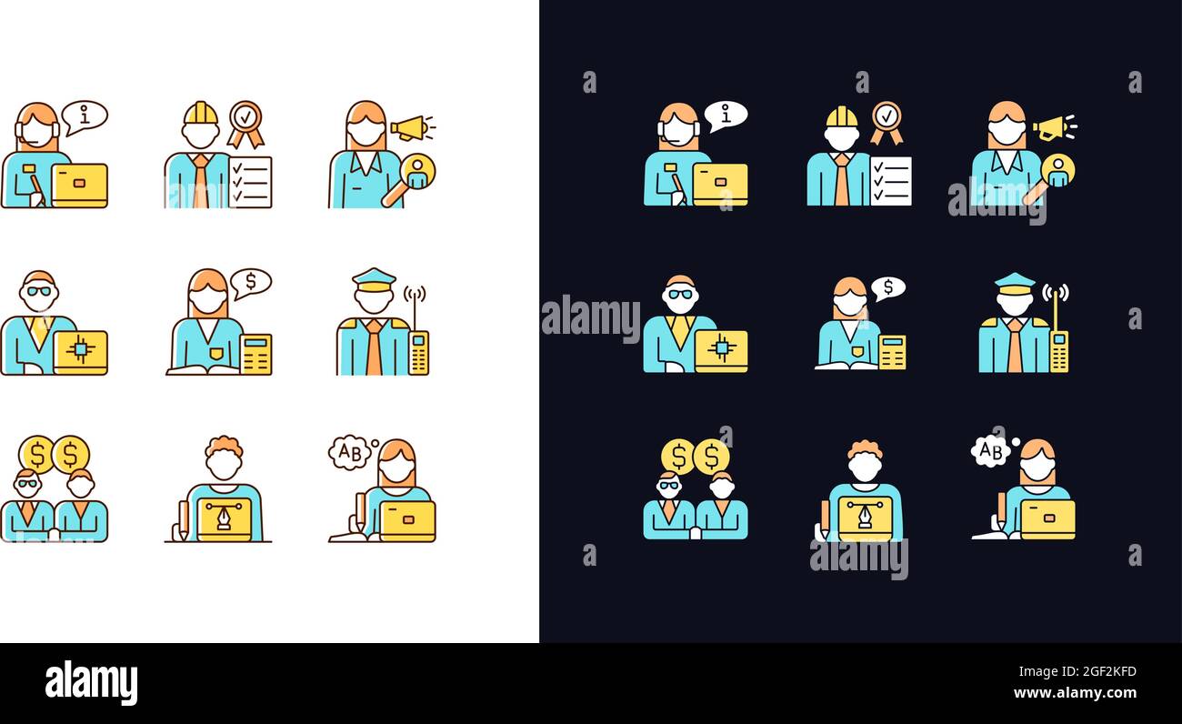 Employees team light and dark theme RGB color icons set Stock Vector ...