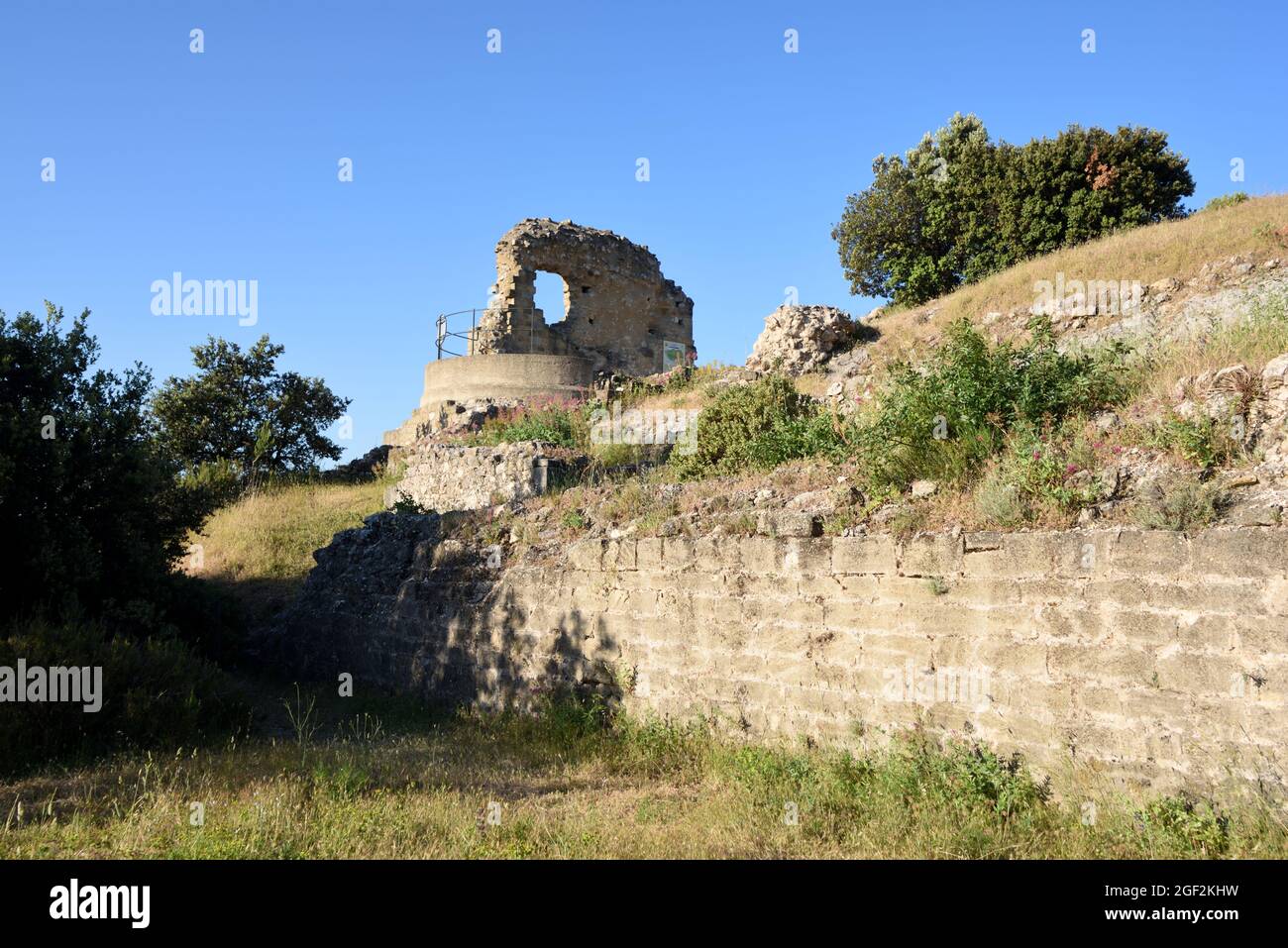 Ruins including Ruined Church & Town Walls in the Destroyed & Abandoned Village of Merindol, scene of the Merindol Massacre (1545) Provence France Stock Photo