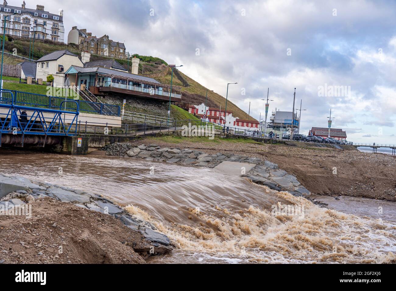 skelton beck in flood at saltburn, north yorkshire, uk Stock Photo