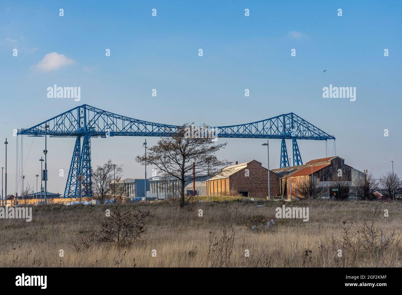 Transporter bridge over River Tees, Middlesbrough, Teesside from North shore Stock Photo