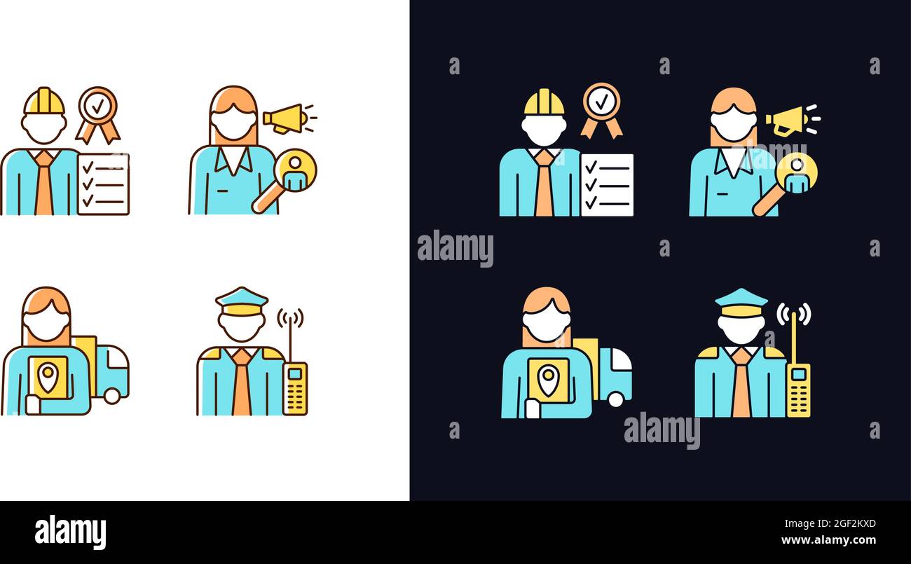 Staff of company light and dark theme RGB color icons set Stock Vector ...