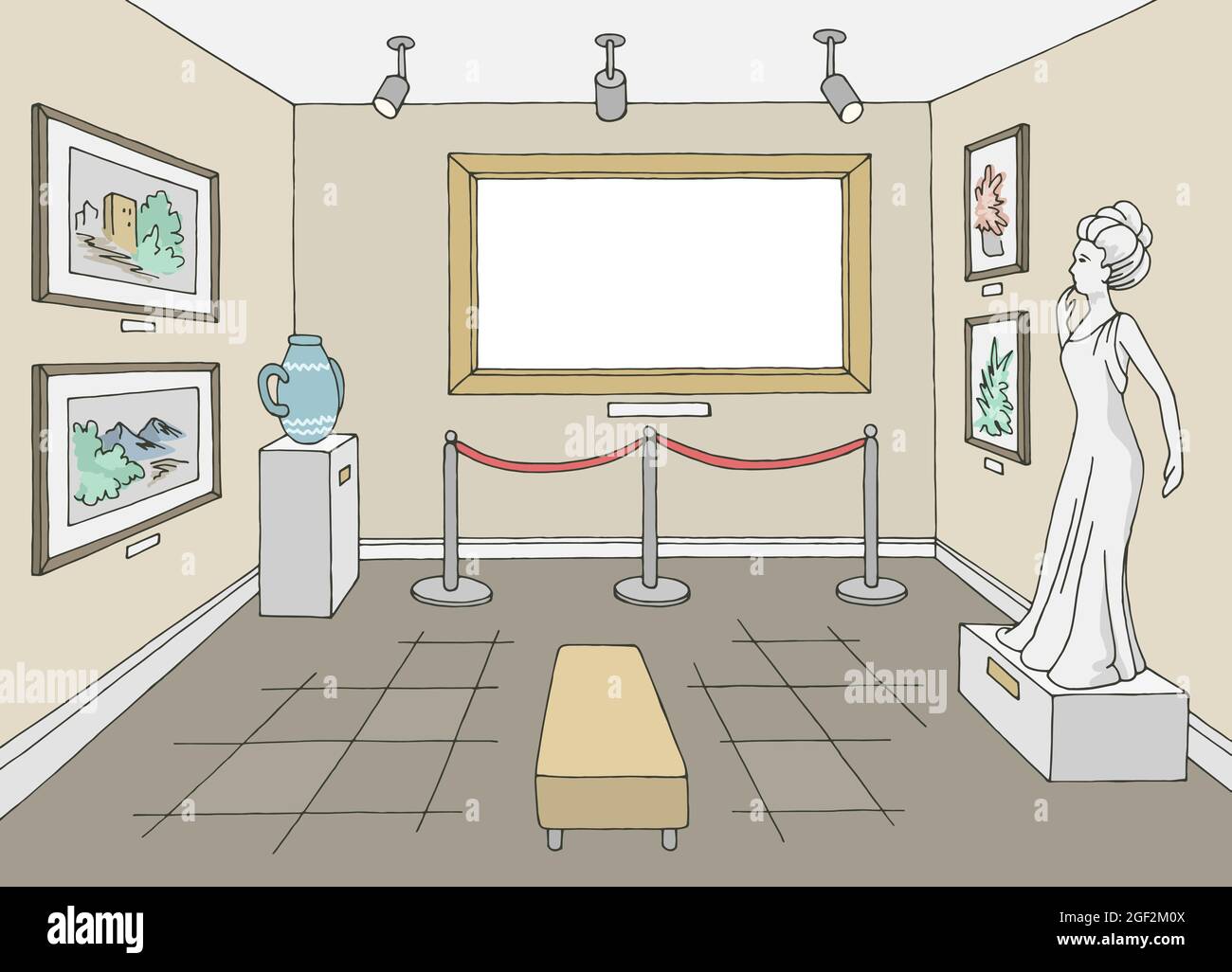 Museum interior graphic color empty blank picture frame sketch illustration vector Stock Vector