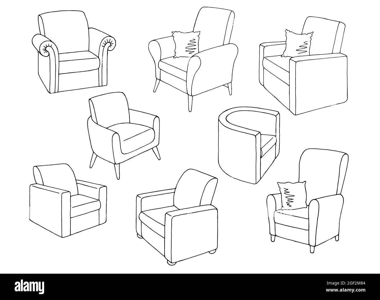 Armchair set graphic black white isolated sketch illustration vector Stock Vector