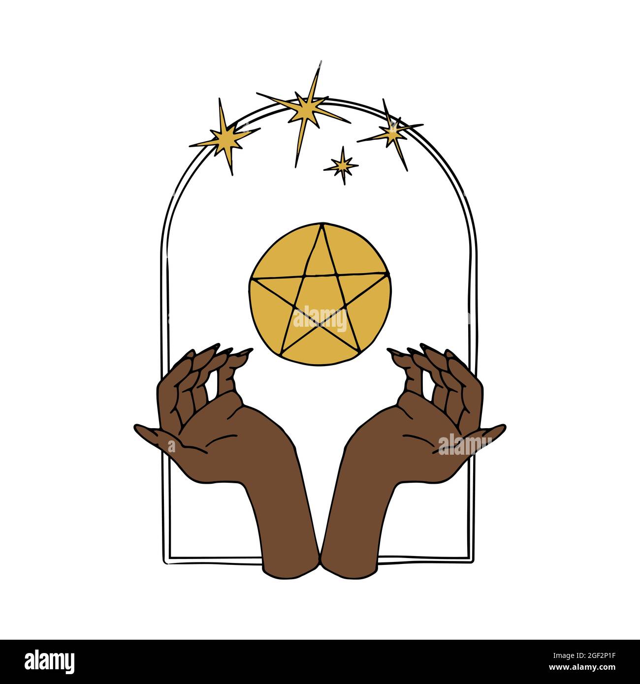 Vintage Mystic hands and 5 rays star inside arch Stock Vector