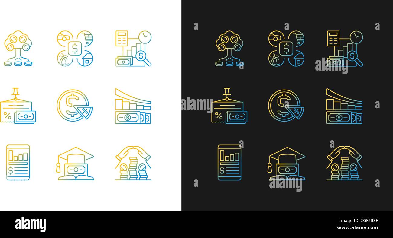 Finance gradient icons set for dark and light mode Stock Vector
