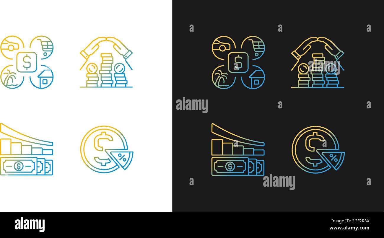 Money spending gradient icons set for dark and light mode Stock Vector
