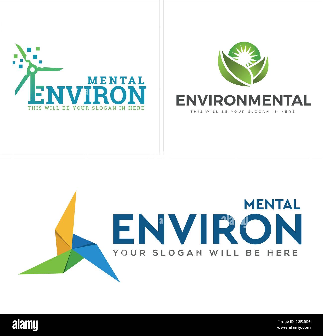 Environmental with windmill and leaf sun leaf vector logo design Stock Vector