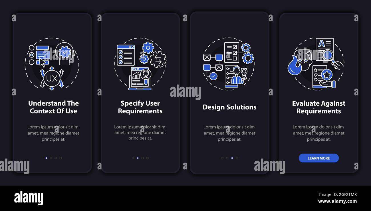 User-centered work onboarding mobile app page screen Stock Vector